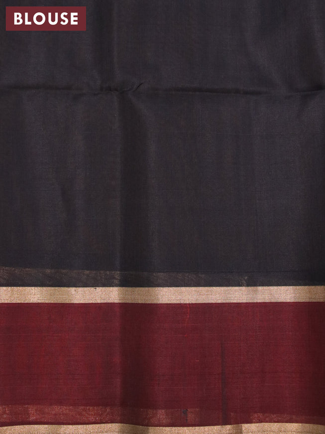Kora silk cotton saree dark mustard and black with floral thread & zari woven buttas and rettapet zari woven border