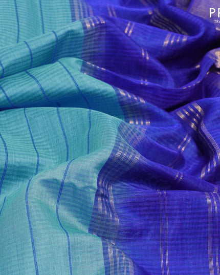 Kora silk cotton saree light blue and royal blue with allover thread weaves and rettapet zari woven border