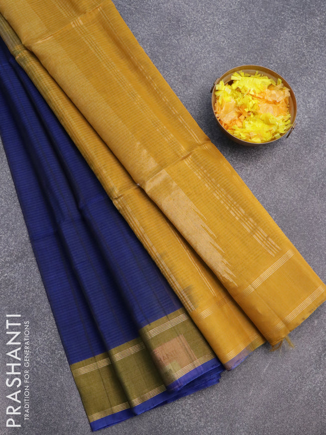 Kora silk cotton saree blue and mehendi green with allover thread weaves and rettapet zari woven border