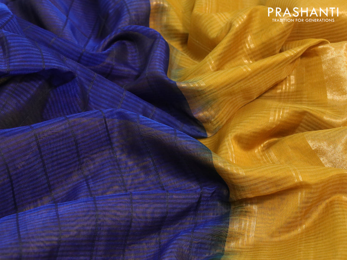 Kora silk cotton saree blue and mehendi green with allover thread weaves and rettapet zari woven border