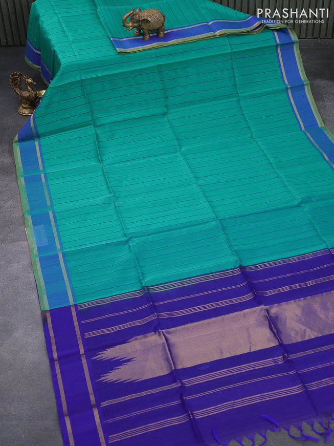 Kora silk cotton saree teal green and cs blue with allover thread weaves and rettapet zari woven border