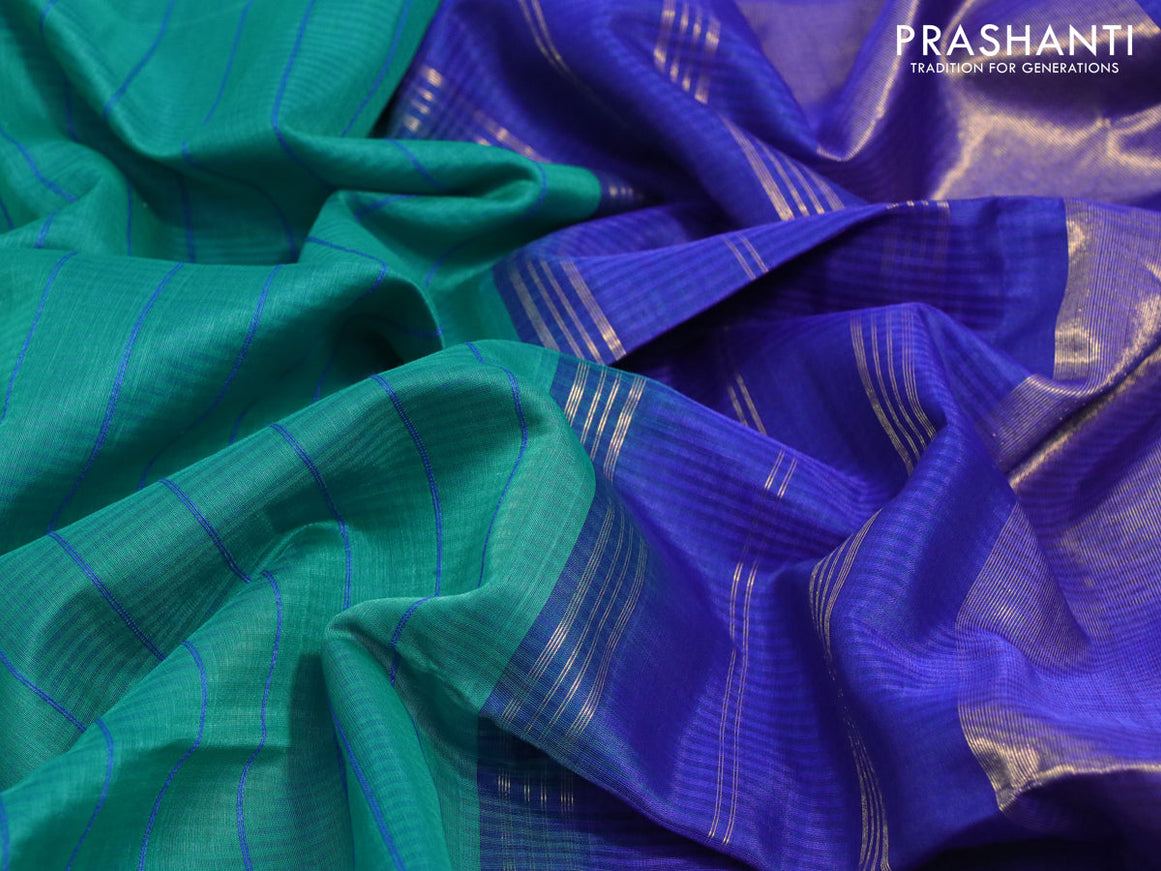 Kora silk cotton saree teal green and cs blue with allover thread weaves and rettapet zari woven border
