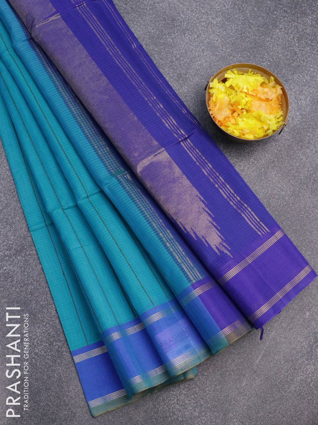 Kora silk cotton saree light blue and cs blue with allover thread weaves and rettapet zari woven border