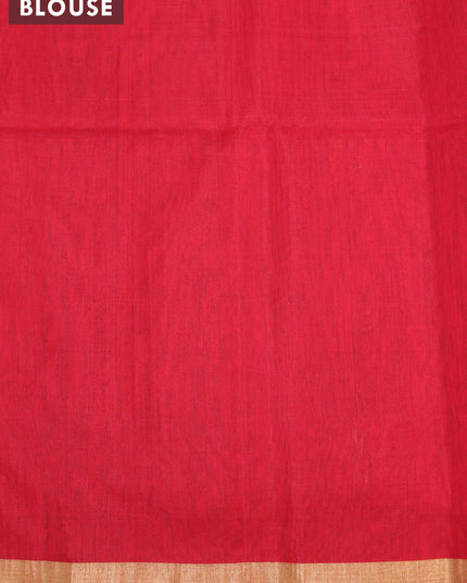 Kora silk cotton saree grey and red with silver & gold zari woven buttas and small zari woven border