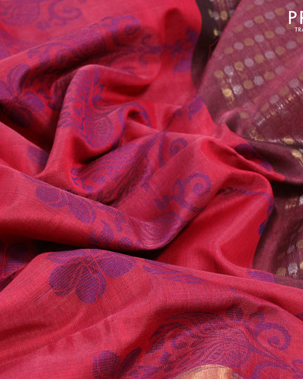 Kora silk cotton saree pink shade with allover silver & gold zari weaves and zari woven border
