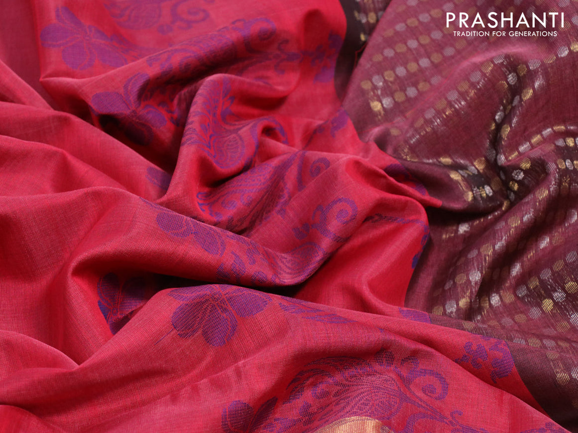 Kora silk cotton saree pink shade with allover silver & gold zari weaves and zari woven border