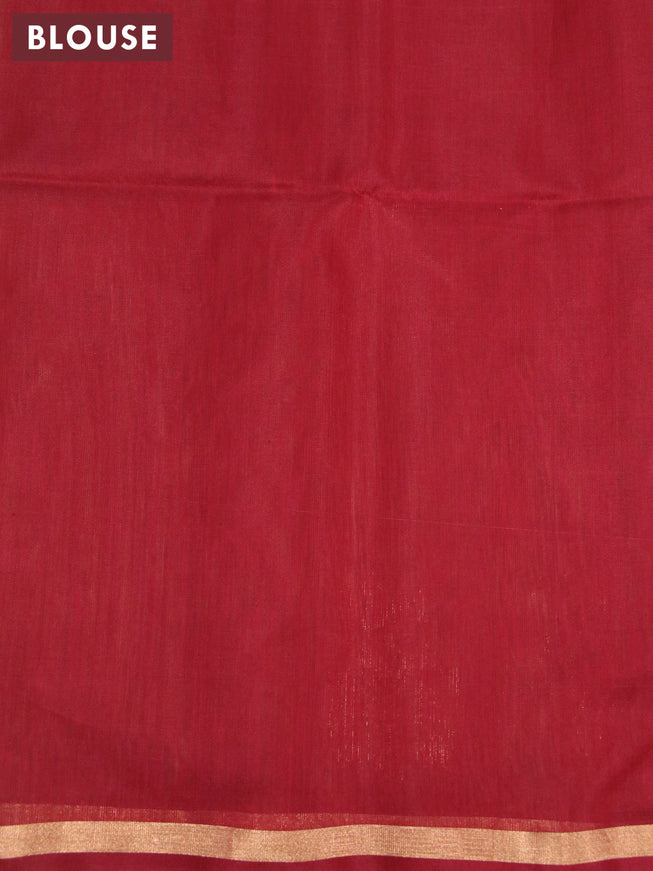 Kora silk cotton saree dark sandal and maroon with thread & zari woven buttas and small zari woven border