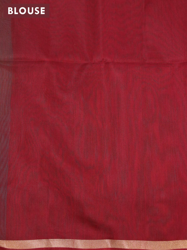 Kora silk cotton saree teal green and maroon with thread & zari woven buttas and small zari woven border