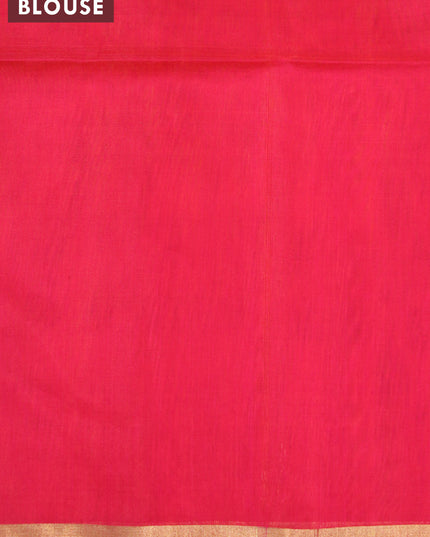 Kora silk cotton saree mango yellow and dual shade of pink with silver & gold zari woven leaf buttas and zari woven piping border