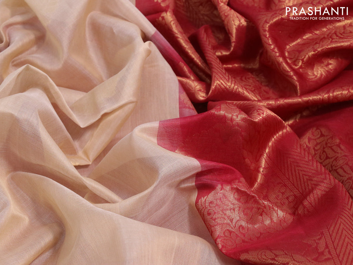 Kora silk cotton saree sandal and maroon with thread & zari woven buttas and zari woven border