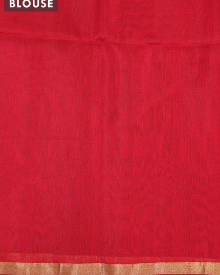 Kora silk cotton saree green and red with thread & zari woven buttas and small zari woven border