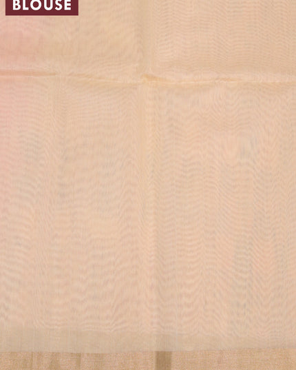 Kora silk cotton saree peach and sandal with zari woven buttas and zari woven border