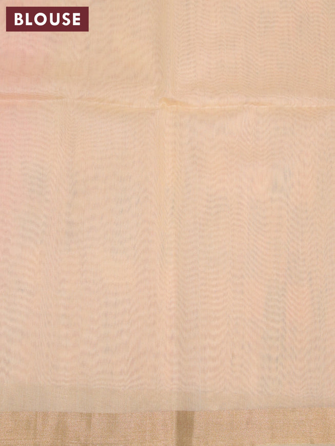 Kora silk cotton saree peach and sandal with zari woven buttas and zari woven border