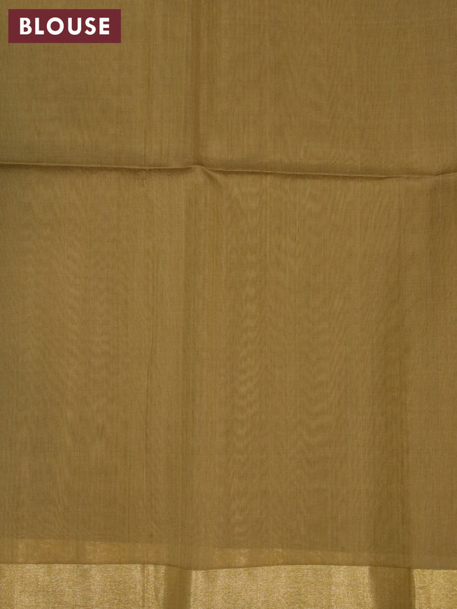Kora silk cotton saree elaichi green with allover zari weaves and zari woven border