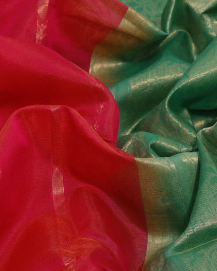 Kora silk cotton saree pink and pastel green with allover zari weaves and zari woven border