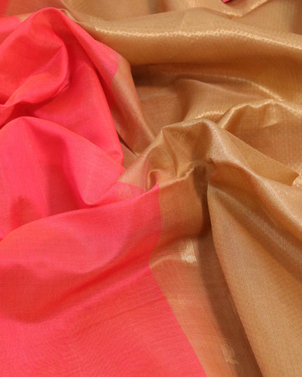 Kora silk cotton saree dual shade of pinkish orange and dark sandal with allover zari woven buttas and zari woven border