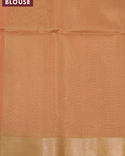 Kora silk cotton saree dual shade of pinkish orange and dark sandal with allover zari woven buttas and zari woven border
