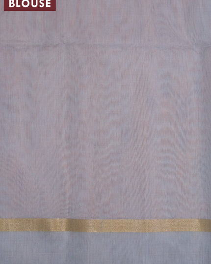 Kora silk cotton saree peach orange and grey with thread & zari woven buttas and rettapet zari woven border