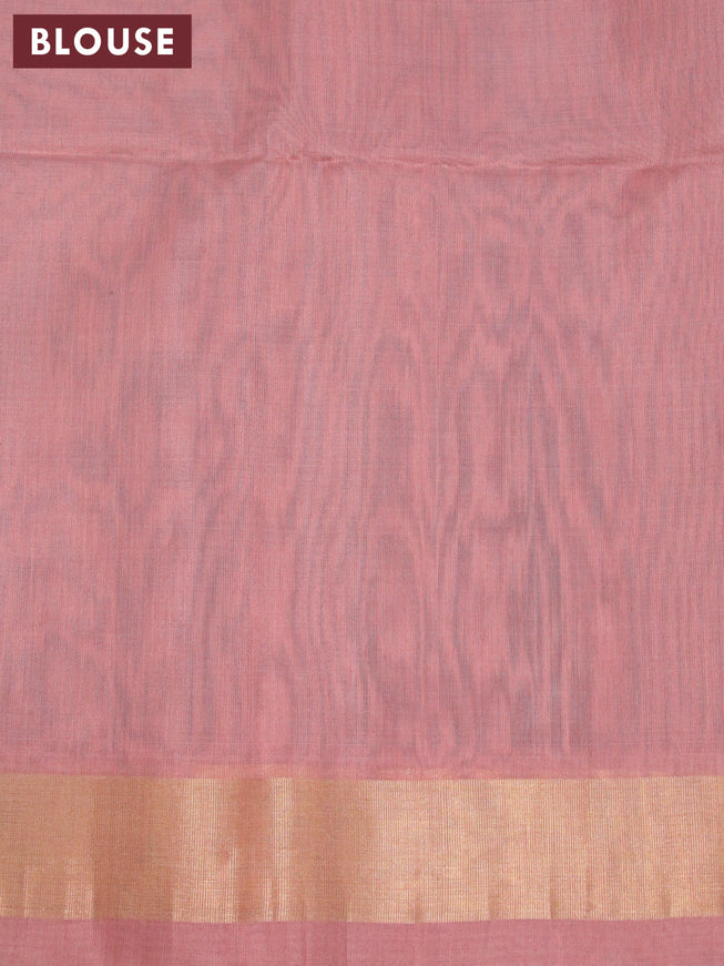 Kora silk cotton saree teal blue and pastel pink with thread & zari woven buttas and zari woven border