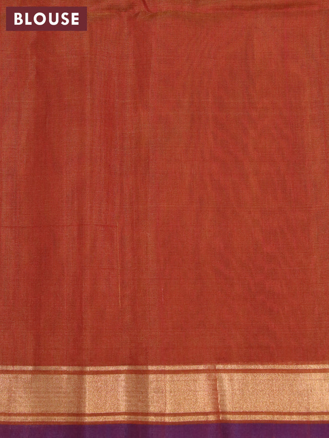 Kora silk cotton saree dual shade of rustic maroon and violet with silver & gold zari woven buttas and zari woven border