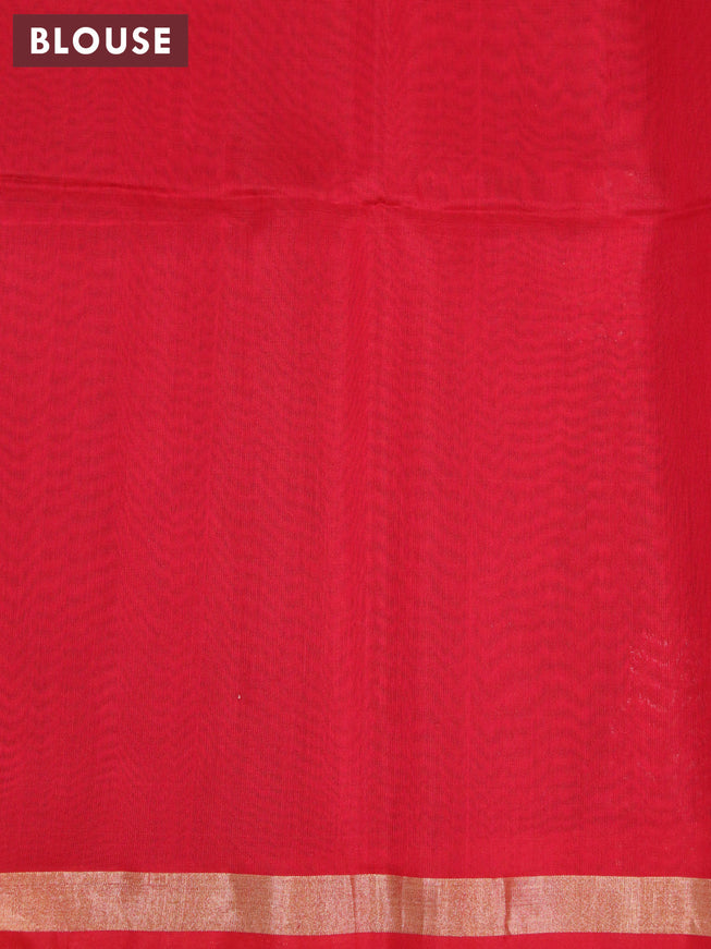 Kora silk cotton saree grey and red with silver & gold zari woven buttas and zari woven border