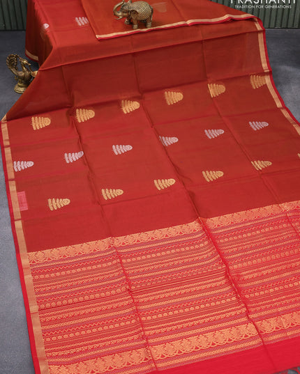 Kora silk cotton saree rust shade and red with zari woven buttas and zari woven border