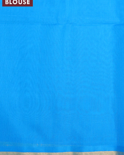 Kora silk cotton saree sandal and cs blue with zari woven buttas and zari woven piping border