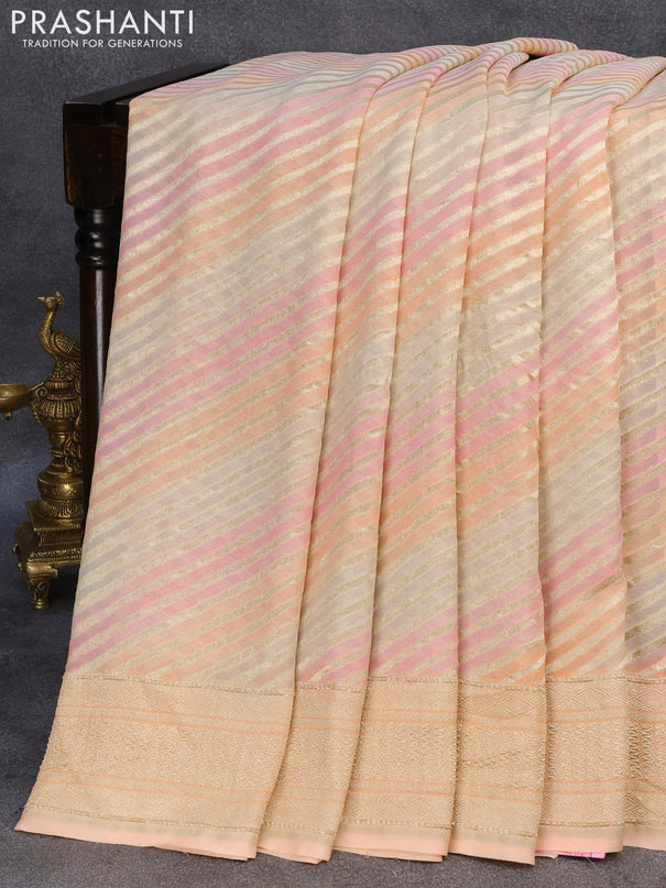 Pure banarasi georgette silk saree multi colour with allover zari woven stripes pattern and zari woven border