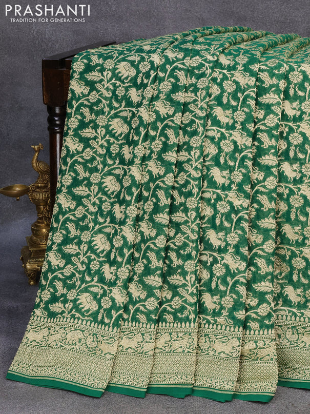 Pure banarasi georgette silk saree green with allover zari woven brocade weaves and woven border
