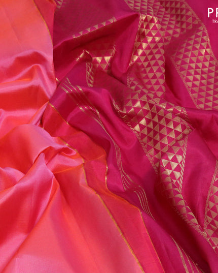 10 yards silk saree dual shade of pink and pink with plain body and zari woven border without blouse