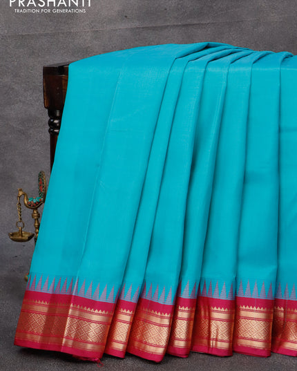10 yards silk saree light blue and purple with plain body and zari woven border without blouse