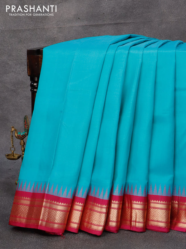 10 yards silk saree light blue and purple with plain body and zari woven border without blouse