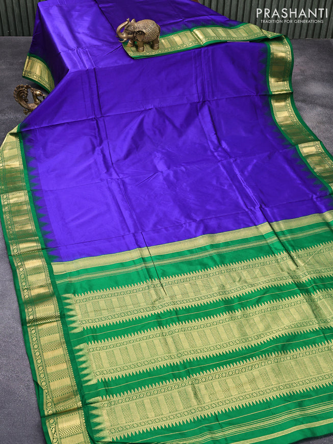 10 yards silk saree blue and green with plain body and zari woven border without blouse