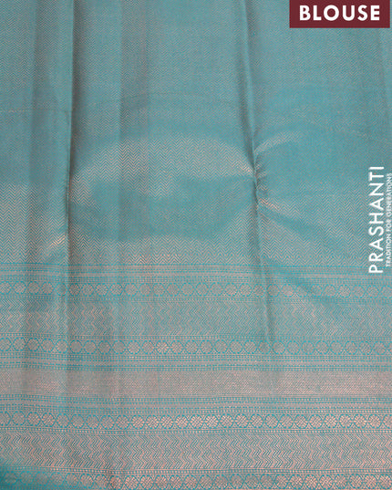 Pure kanjivaram silk saree brown and teal green with allover floral digital prints & zari weaves and long zari woven border
