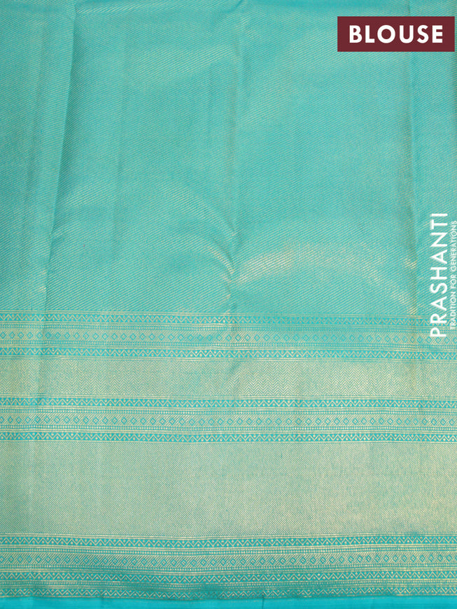 Pure kanjivaram silk saree pastel blue and teal green with allover floral digital prints & zari weaves and long zari woven border