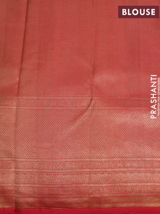Pure kanjivaram silk saree grey and red with allover floral digital prints & zari weaves and long zari woven border