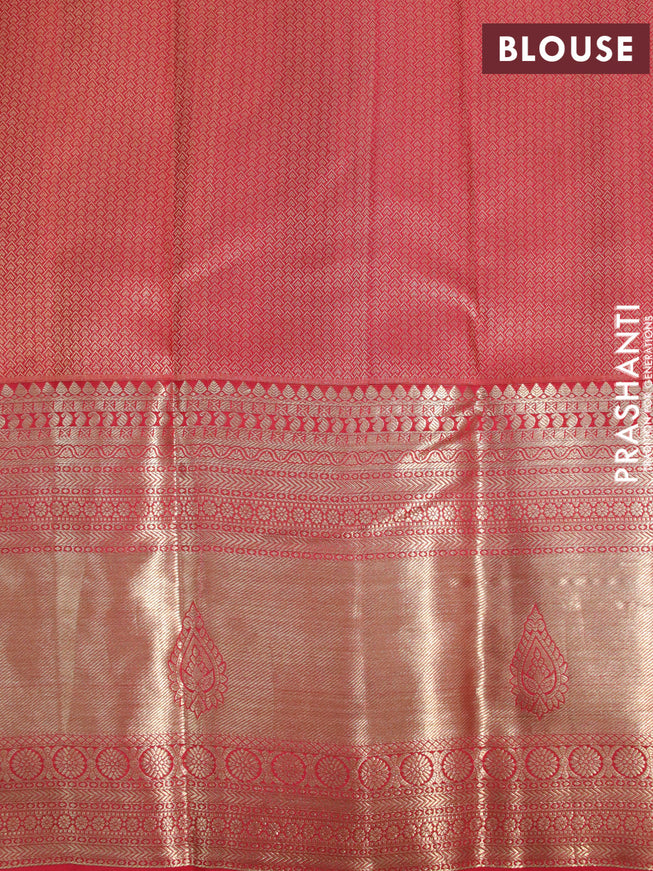 Pure kanjivaram silk saree pastel green and red with allover floral digital prints & zari weaves and long zari woven border