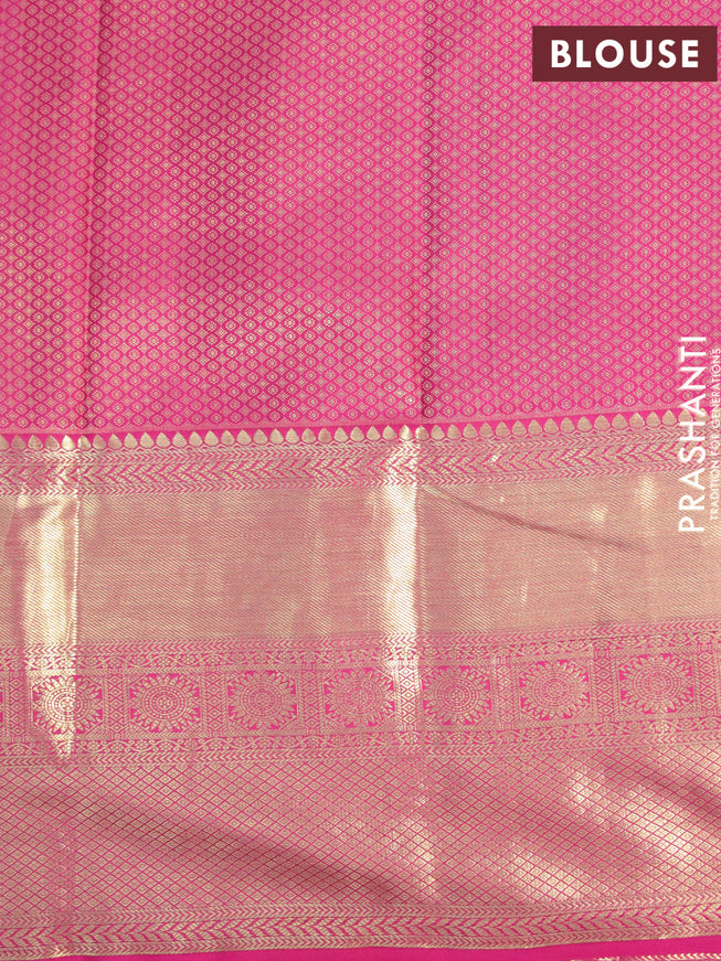 Pure kanjivaram silk saree pastel green and pink with allover floral digital prints & zari weaves and zari woven border
