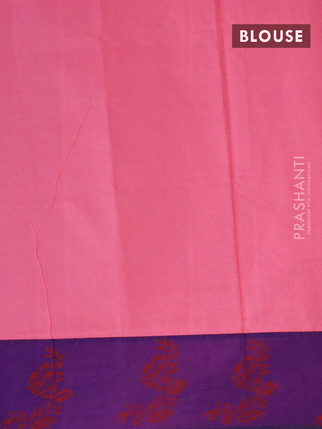 Poly cotton saree violet and light pink with hand block prints and printed border