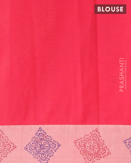 Poly cotton saree peach shade and red with hand block prints and printed border