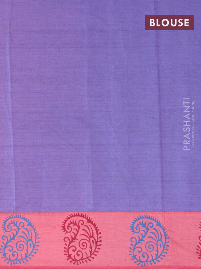 Poly cotton saree pink shade and violet with hand block prints and printed border