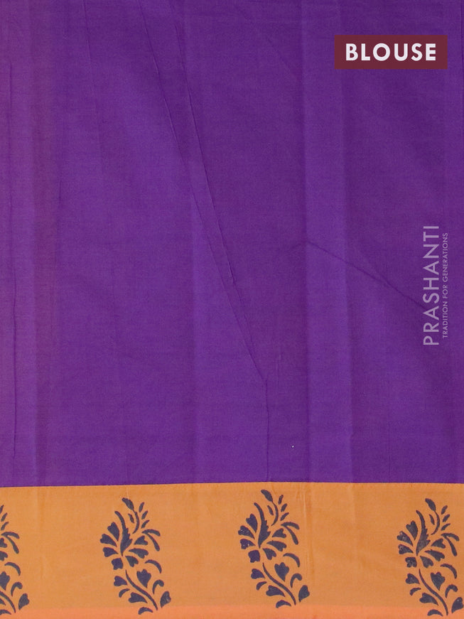 Poly cotton saree mustard shade and violet with hand block prints and printed border