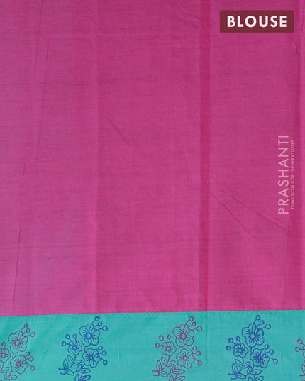 Poly cotton saree dual shade of blue and purple with hand block prints and printed border