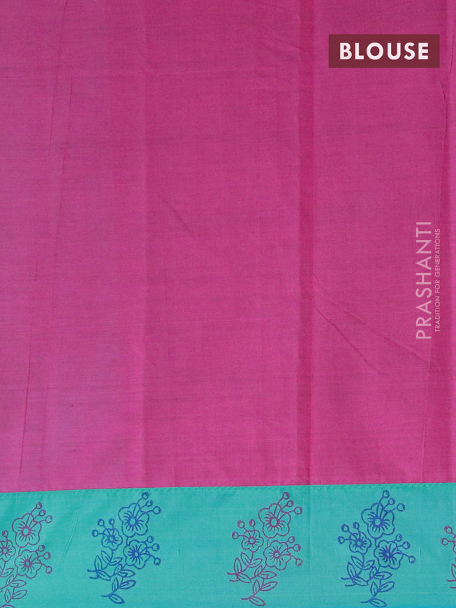 Poly cotton saree dual shade of blue and purple with hand block prints and printed border