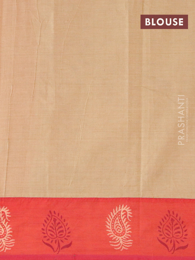 Poly cotton saree maroon shade and sandal with hand block prints and printed border