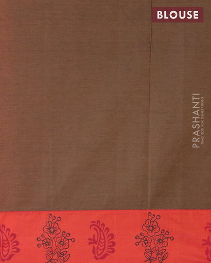 Poly cotton saree dual shade of rustic orange and brown shade with hand block prints and printed border