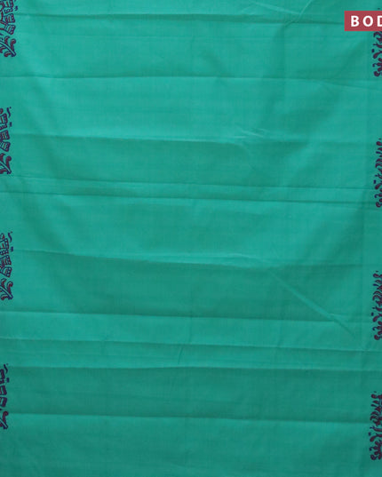 Poly cotton saree teal blue with hand block prints in borderless style