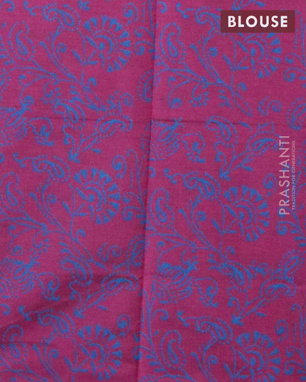 Poly cotton saree dual shade of cs blue with hand block prints in borderless style