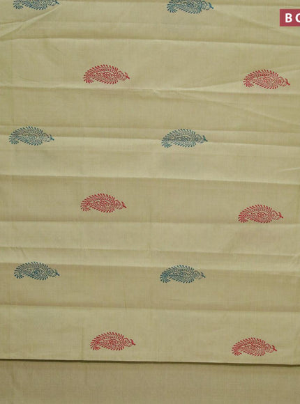 Poly cotton saree pastel green with hand block prints in borderless style