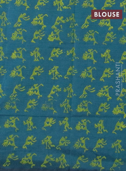 Poly cotton saree pastel green with hand block prints in borderless style